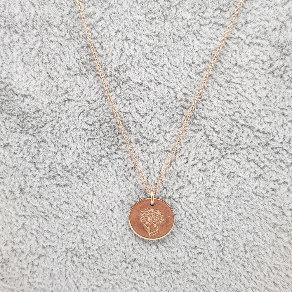 Vintage 1/20 14K Gold Filled Necklace January Birth Flower Carnation Gold Rose